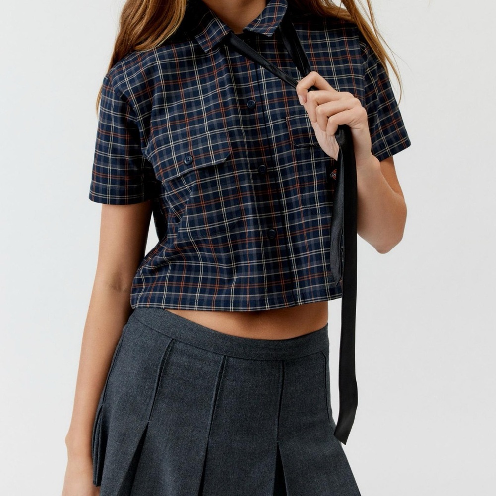 Dickies women's crop top Navy Plaid Shirt